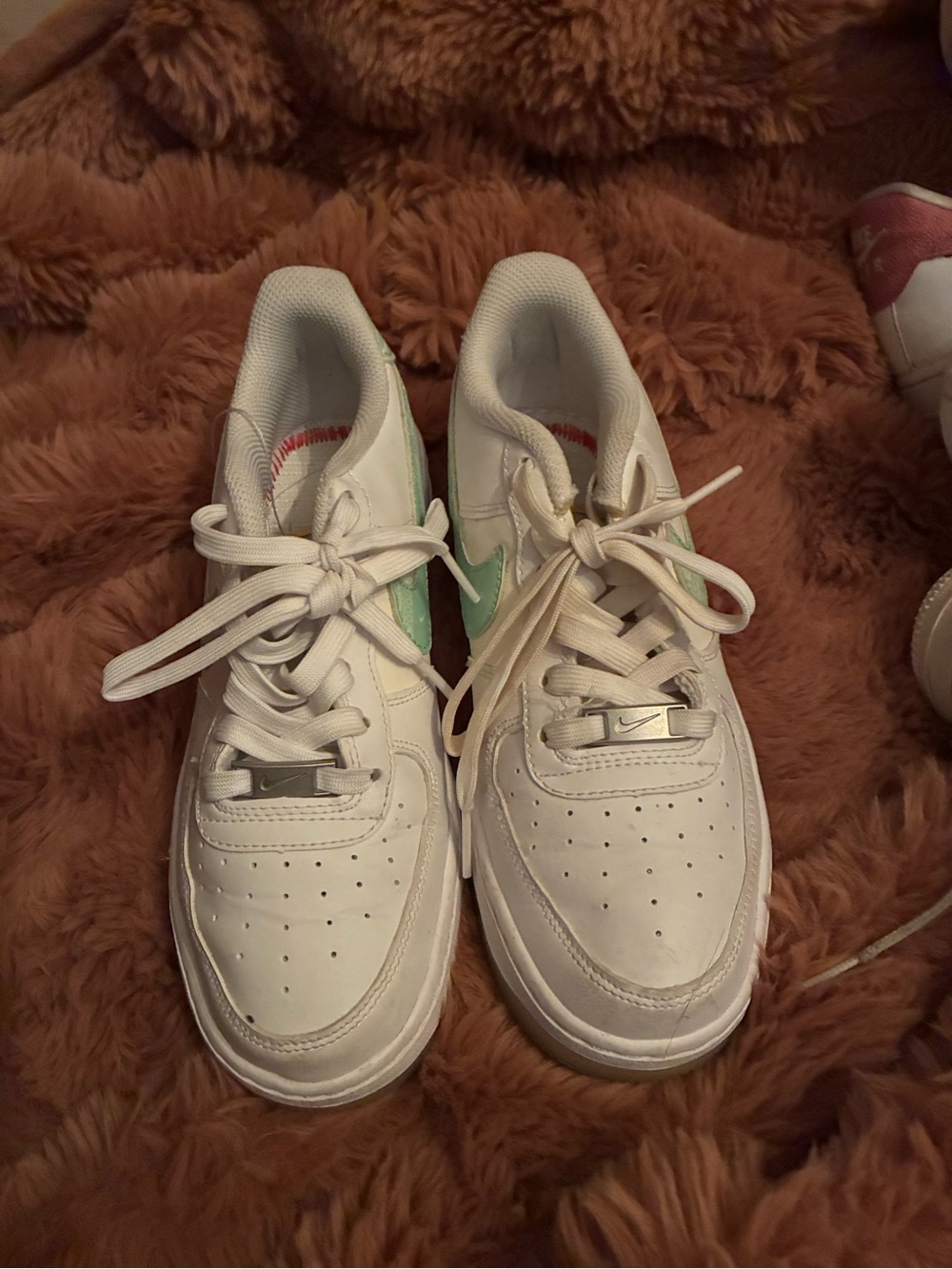 Nike Kids White Sneakers with Mint Swoosh
